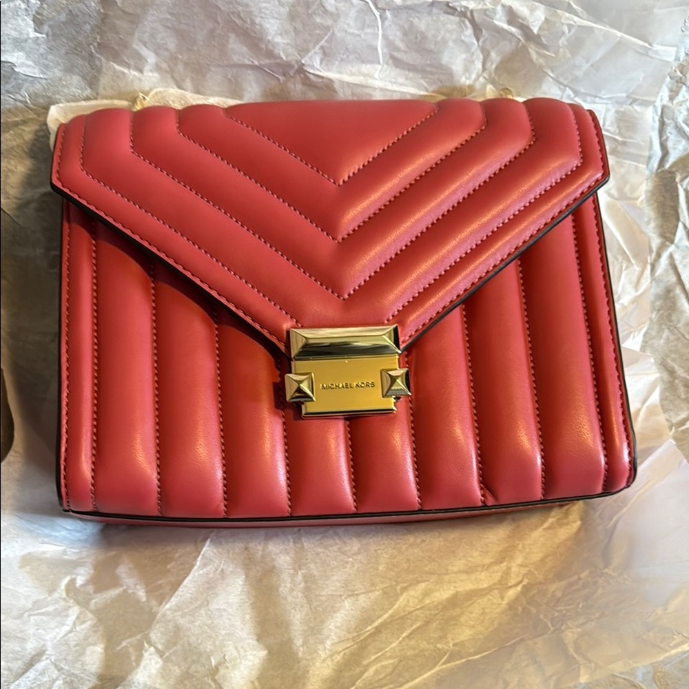 NWT-Michael Kors Pink Quilted Crossbody Bag with Gold Hardware